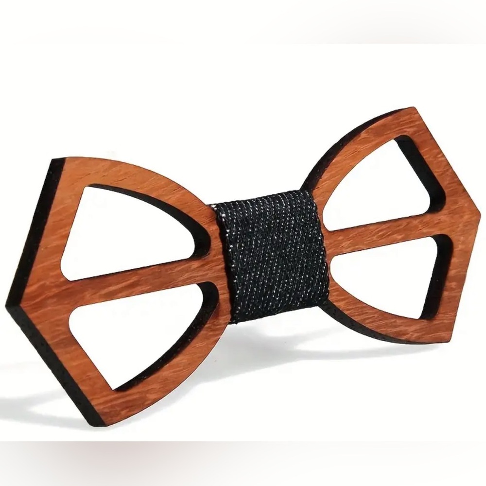 Wooden Bow Tie with Black Center